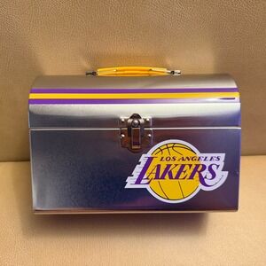 Los Angeles Lakers Metal Lunch Box Silver Dome Top NBA Basketball Collectible